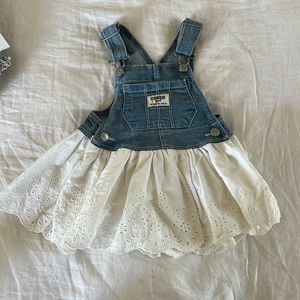 Oshkosh denim eyelet lace overall dress